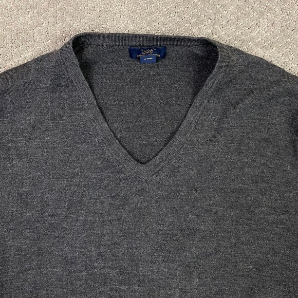 Brooks Brothers 346 Merino Wool Blend Sweater Men's Large Gray V-Neck Stretch - Picture 2 of 7